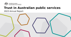 Australian Government crest, Australian Public Service Commission, Trust in Australian public Services 2023 Annual Report front page